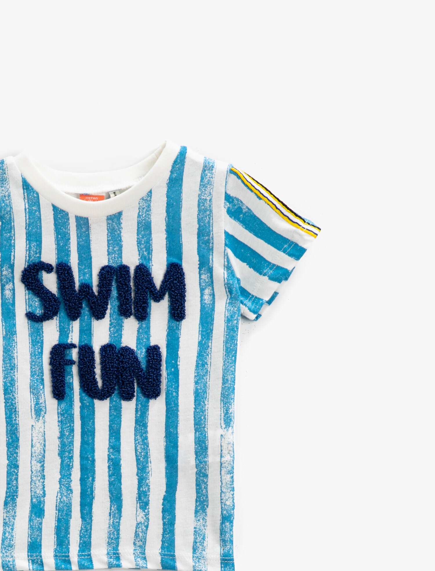  Erkek Bebek Çizgili Tişört Yazılı Baskılı Kısa Kollu Pamuklu