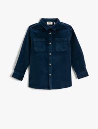 Uzun Kollu Kadife Gömlek Çift Cepli Pamuklu