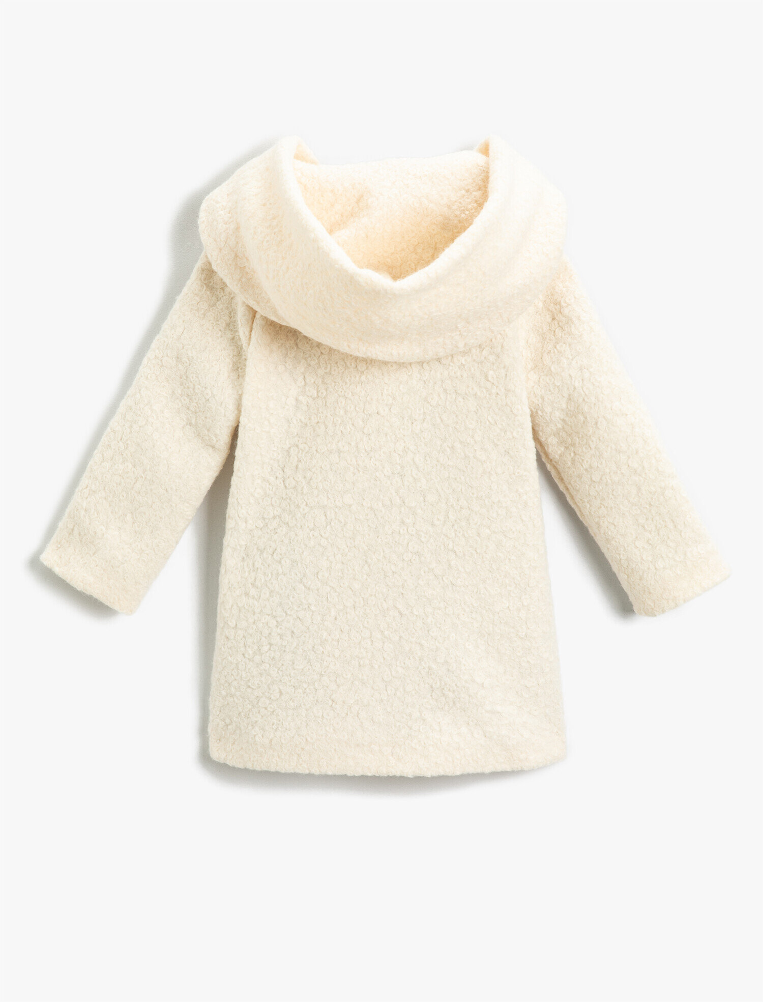  Kız Çocuk Dokulu Kapüşonlu Kaban Cepli Uzun Kollu