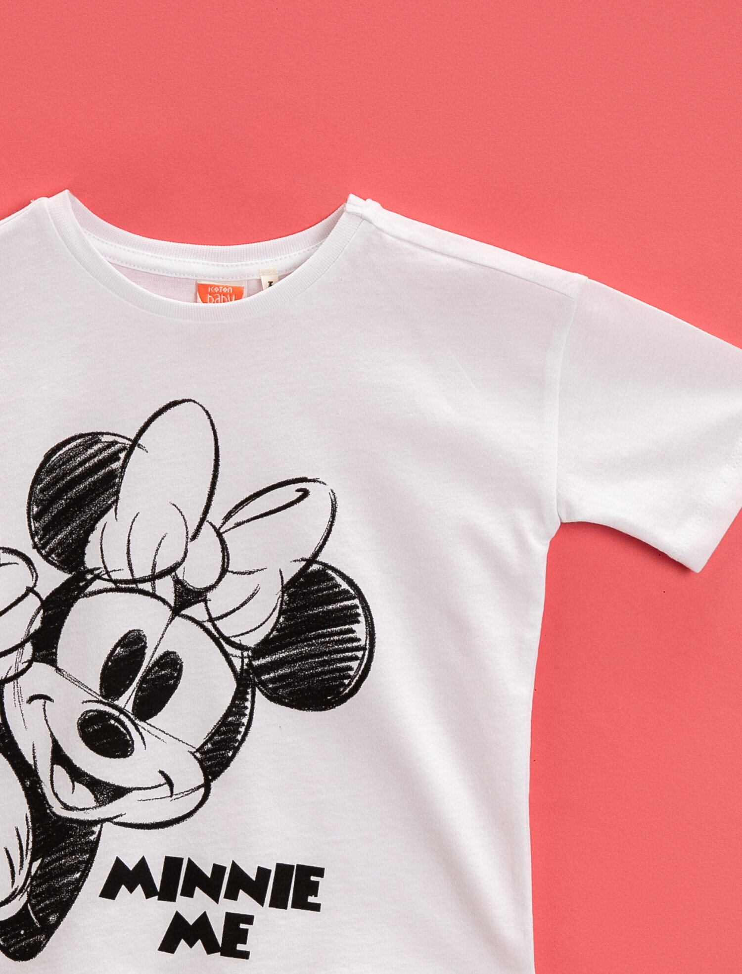  Kız Bebek Minnie Mouse Tişört Lisanslı Baskılı Bisiklet Yaka Pamuklu