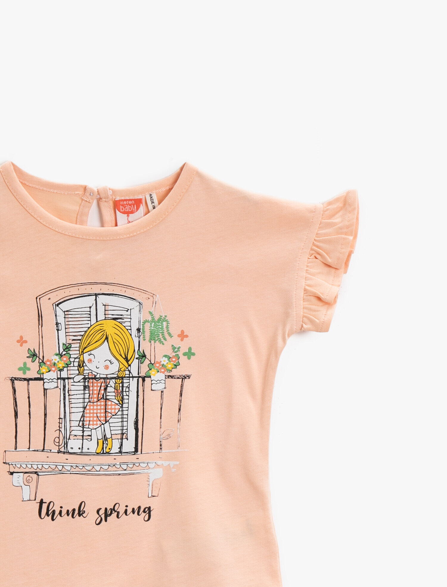  Kız Bebek Fırfırlı Tişört Pamuklu Baskılı