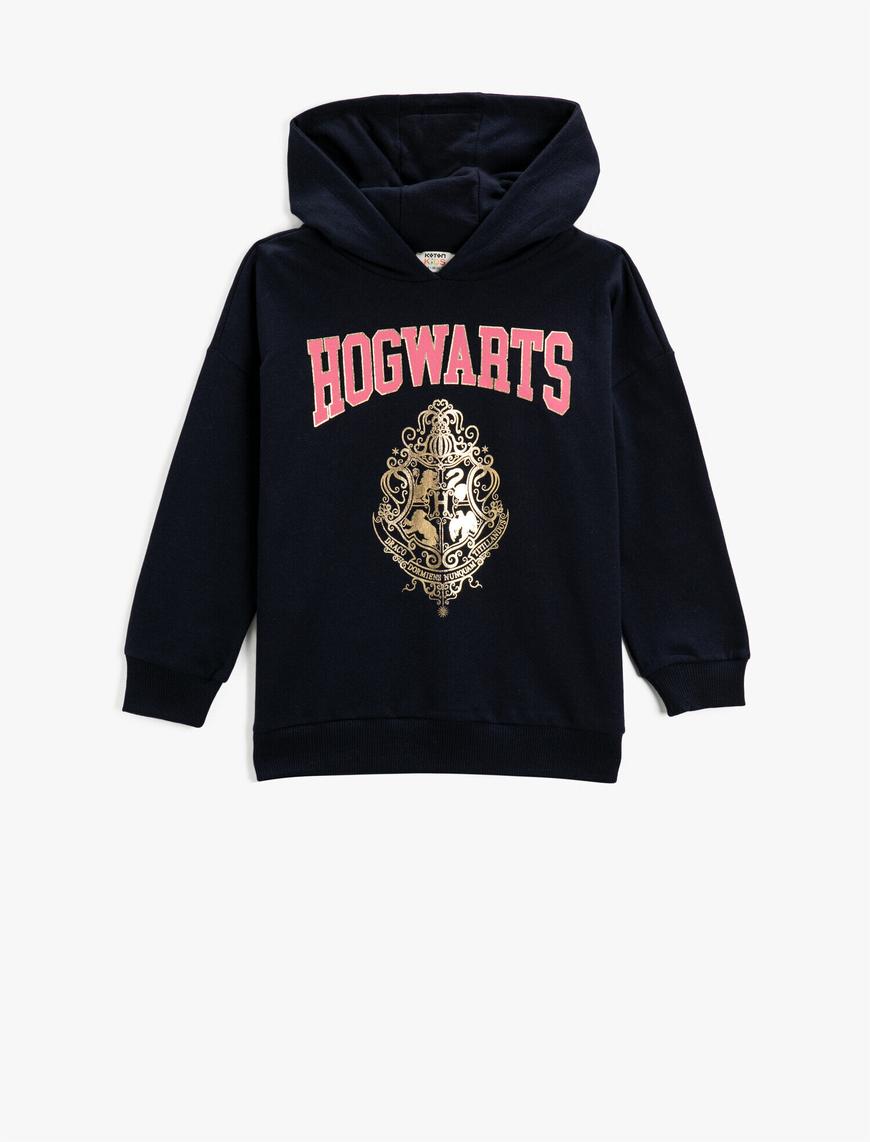  Kız Çocuk Harry Potter Hogwarts Lisanslı Baskılı Kapşonlu Sweatshirt Pamuklu