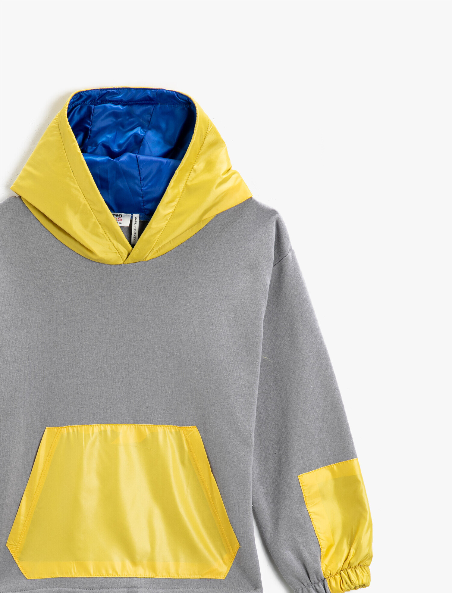 Erkek Çocuk Renk Bloklu Kanguru Cepli Kapüşonlu Sweatshirt
