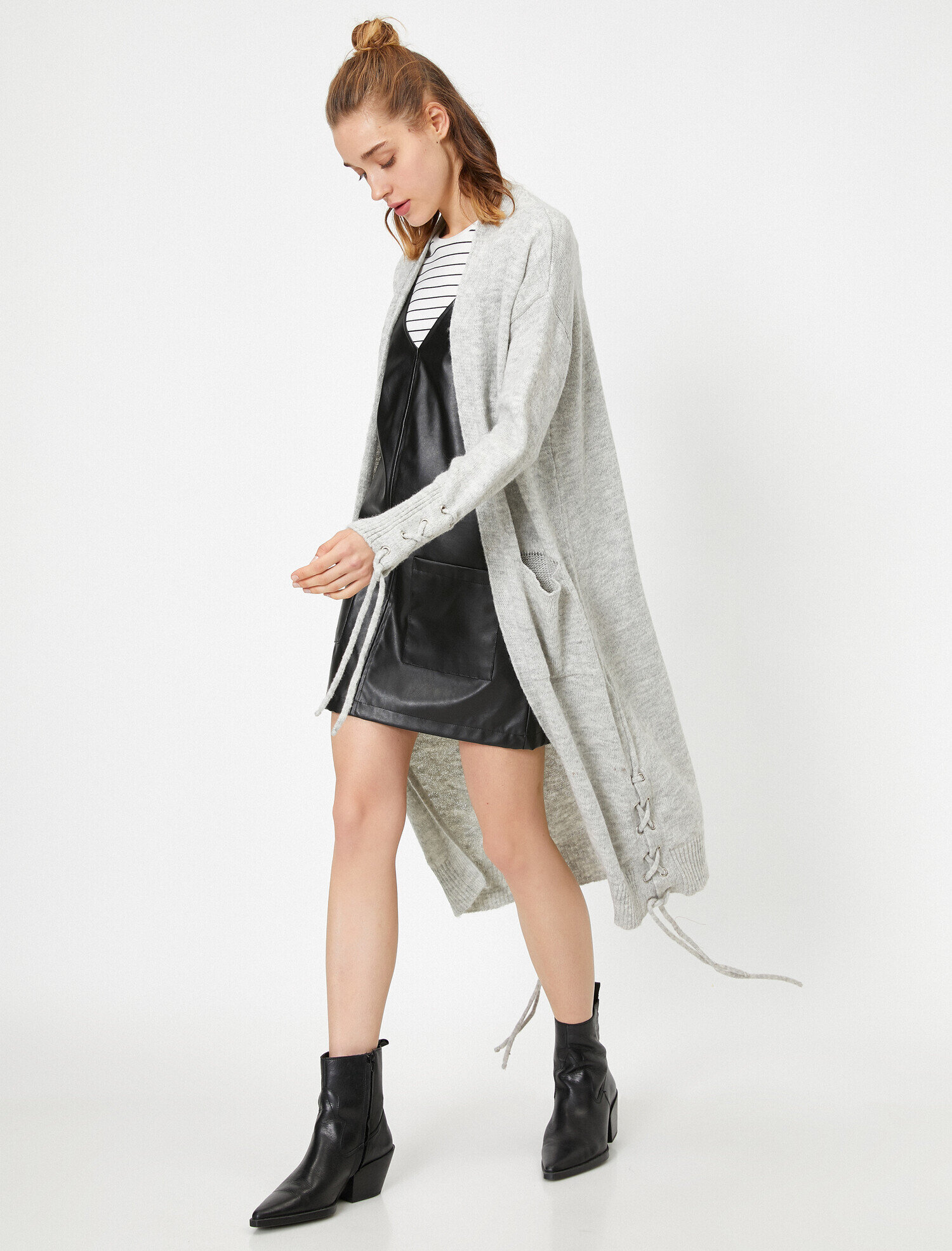   Uzun Kollu Oversize Cepli Hırka