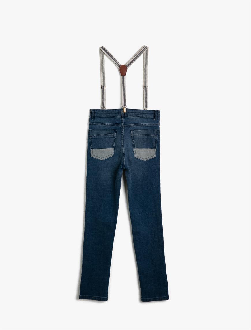 Erkek Çocuk Kot Pantolon Dar Paça Pamuklu Cepli Askılı - Slim Jean