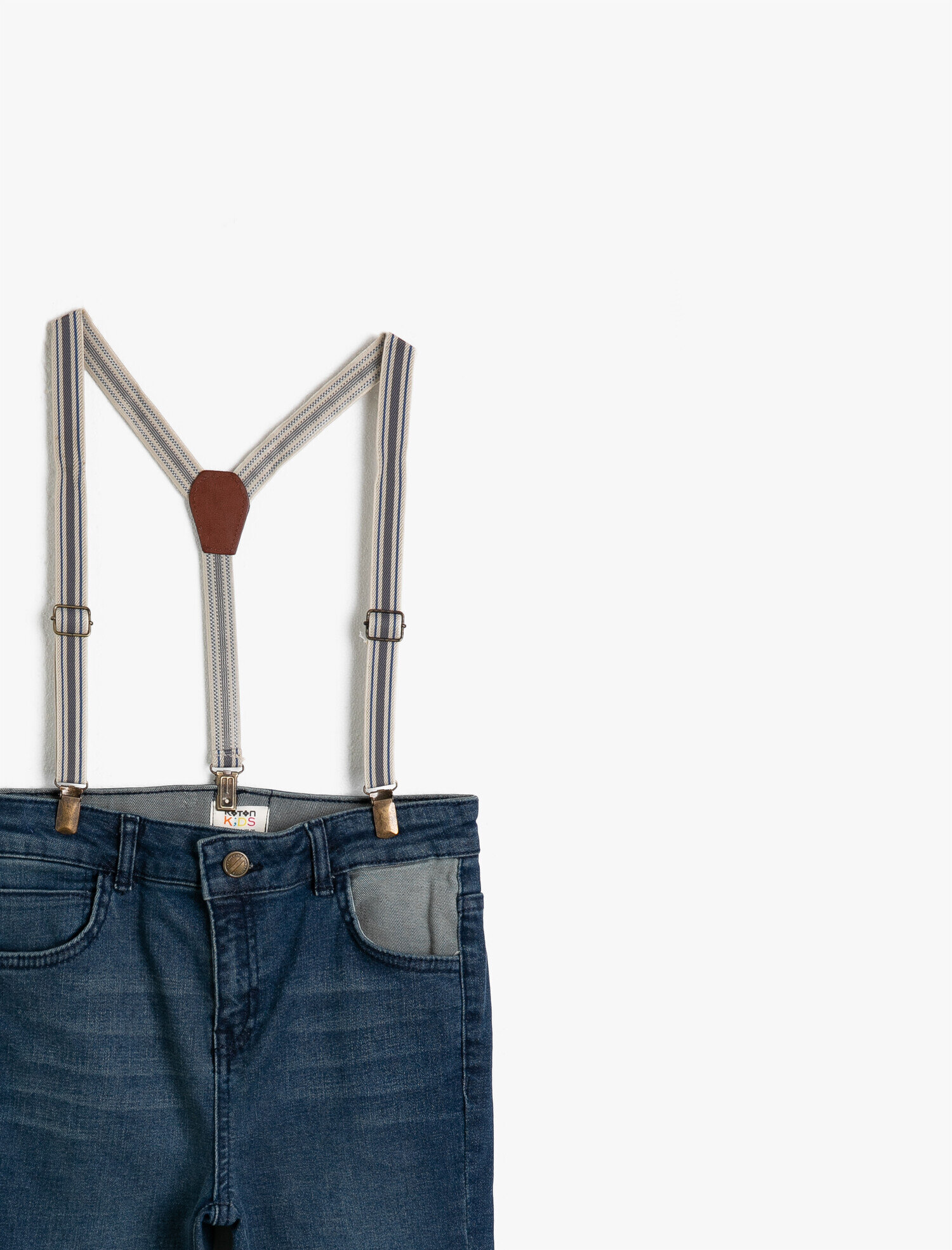  Erkek Çocuk Kot Pantolon Dar Paça Pamuklu Cepli Askılı - Slim Jean