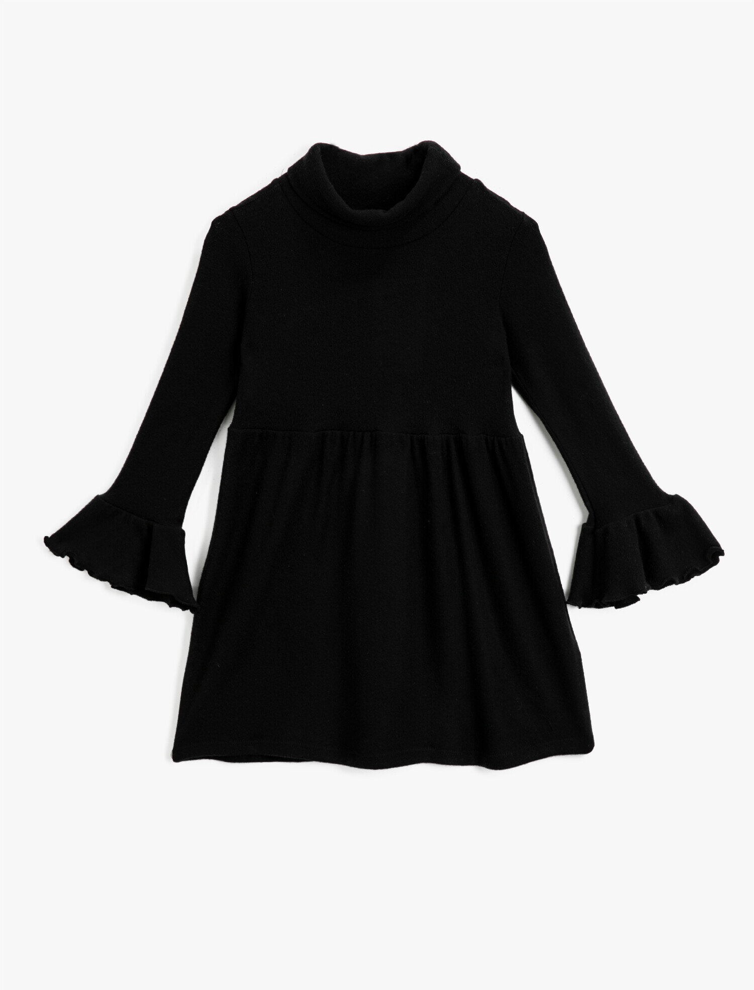  Kız Çocuk Boğazlı Kolu Volanlı Uzun Kollu Elbise