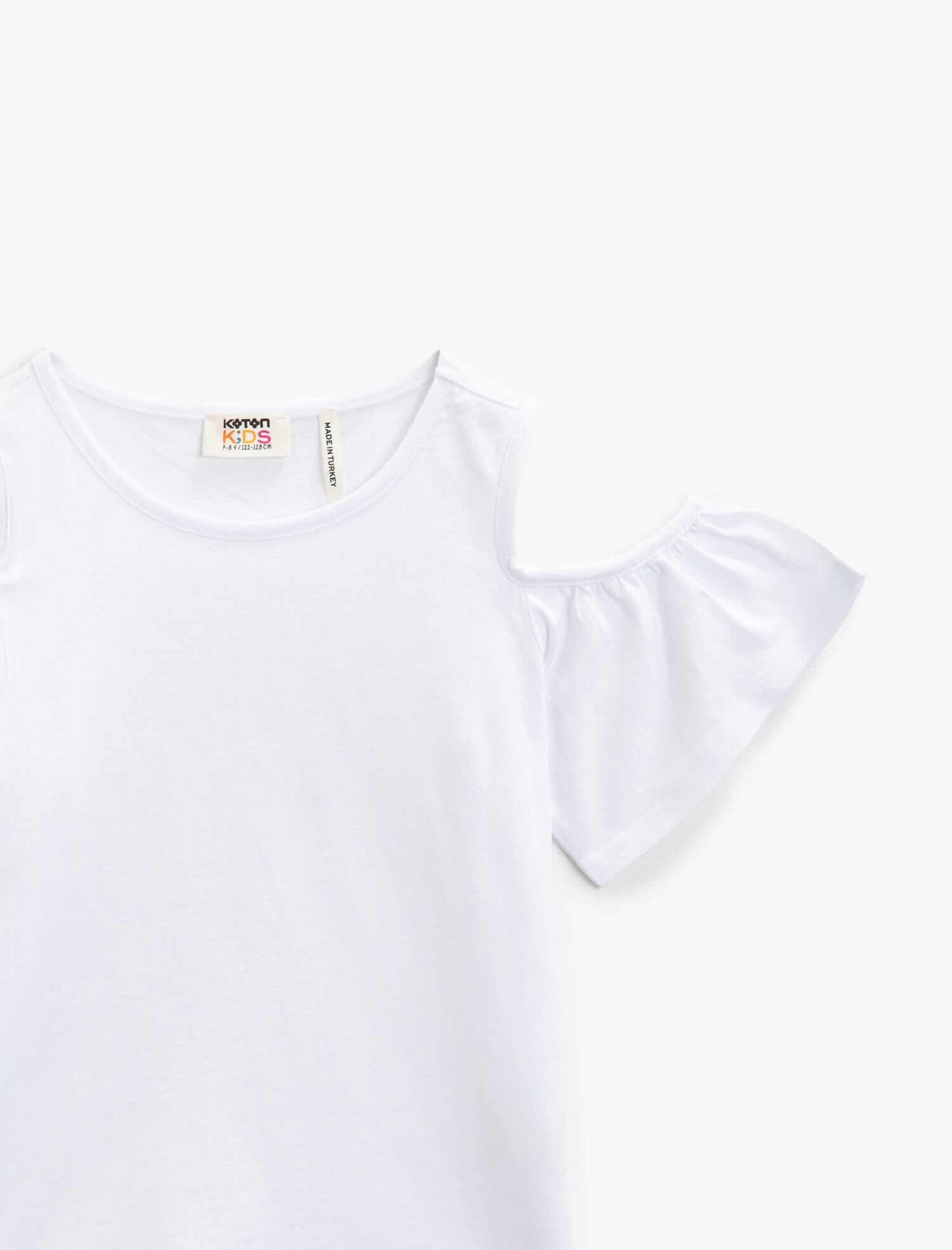  Kız Çocuk Bisiklet Yaka Tişört Omuz Detaylı Pamuklu