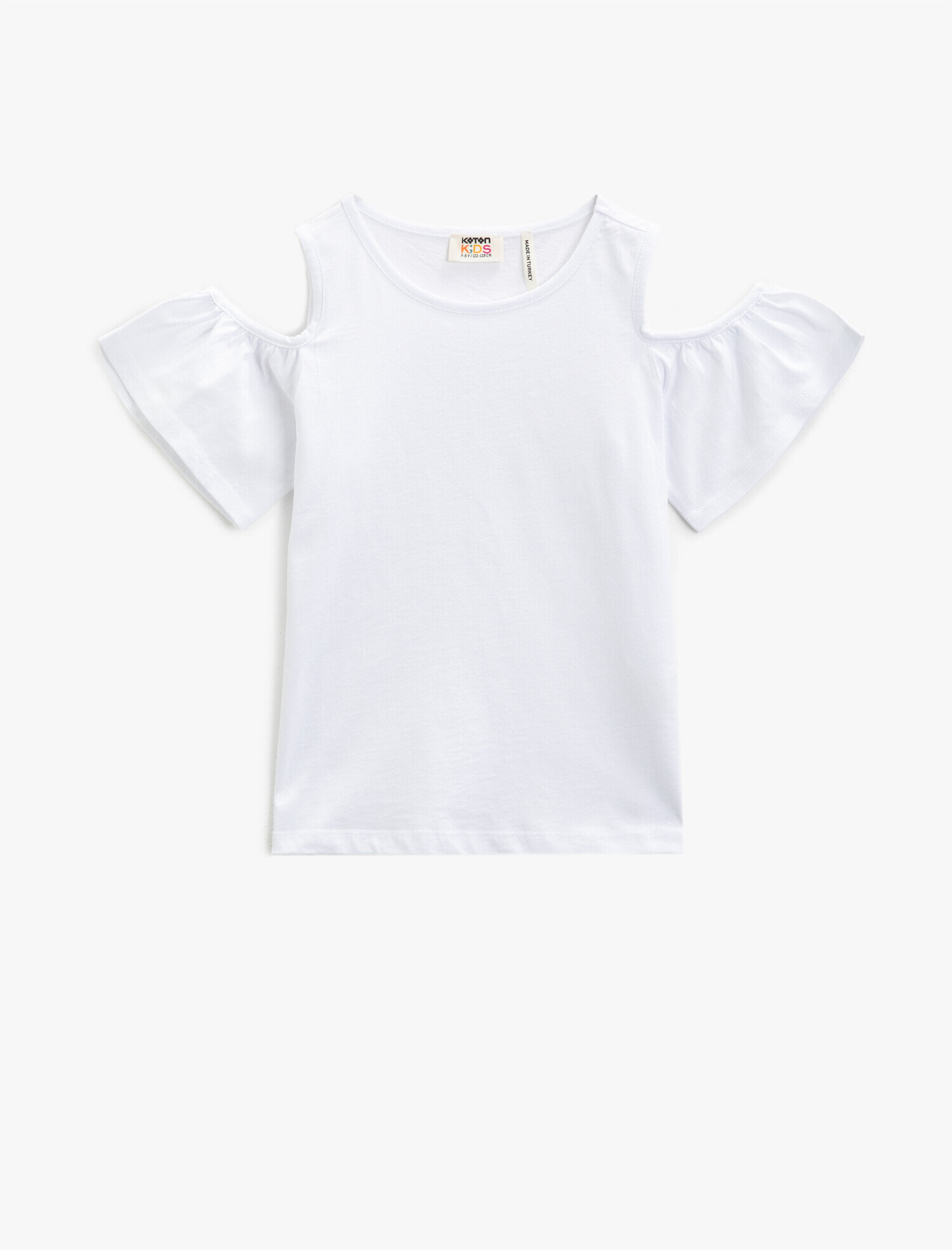  Kız Çocuk Bisiklet Yaka Tişört Omuz Detaylı Pamuklu