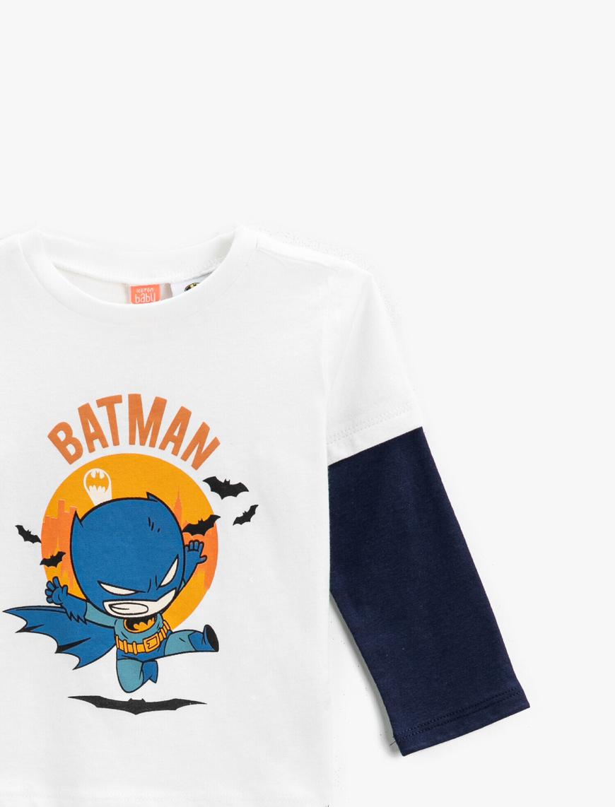  Erkek Bebek Batman Baskılı Tişört Uzun Kollu Bisiklet Yaka Lisanslı Pamuklu