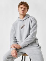 Dinozor İşlemeli Kapşonlu Sweatshirt