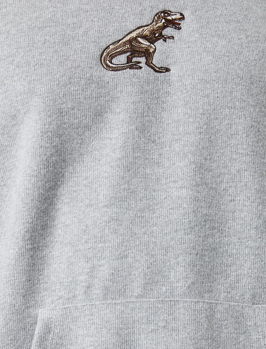   Dinozor İşlemeli Kapşonlu Sweatshirt