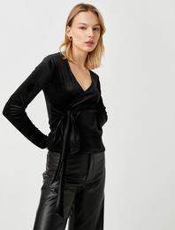 Kadife Abiye Bluz Uzun Kollu