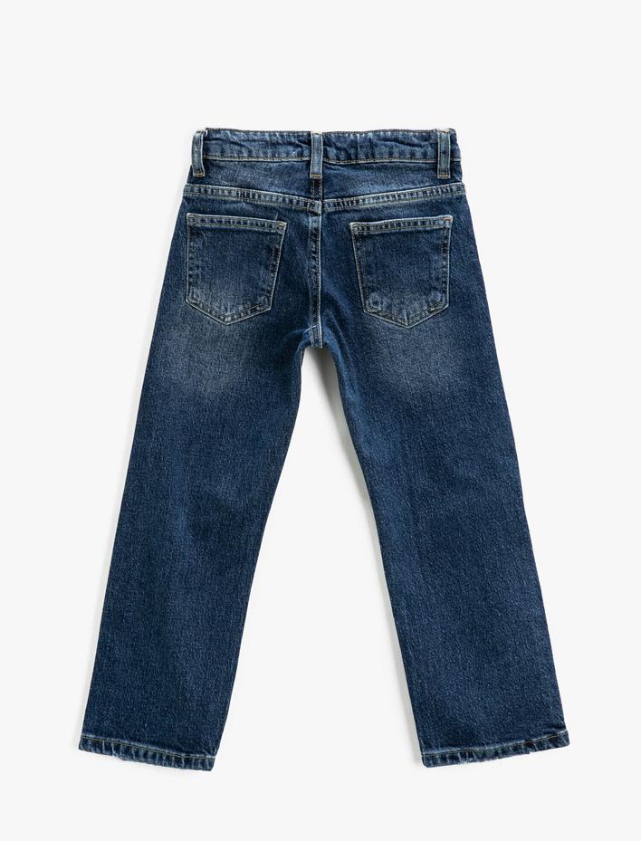 Kız Çocuk Kot Pantolon Düz Boru Paça Pamuklu Cepli - Loose Jean