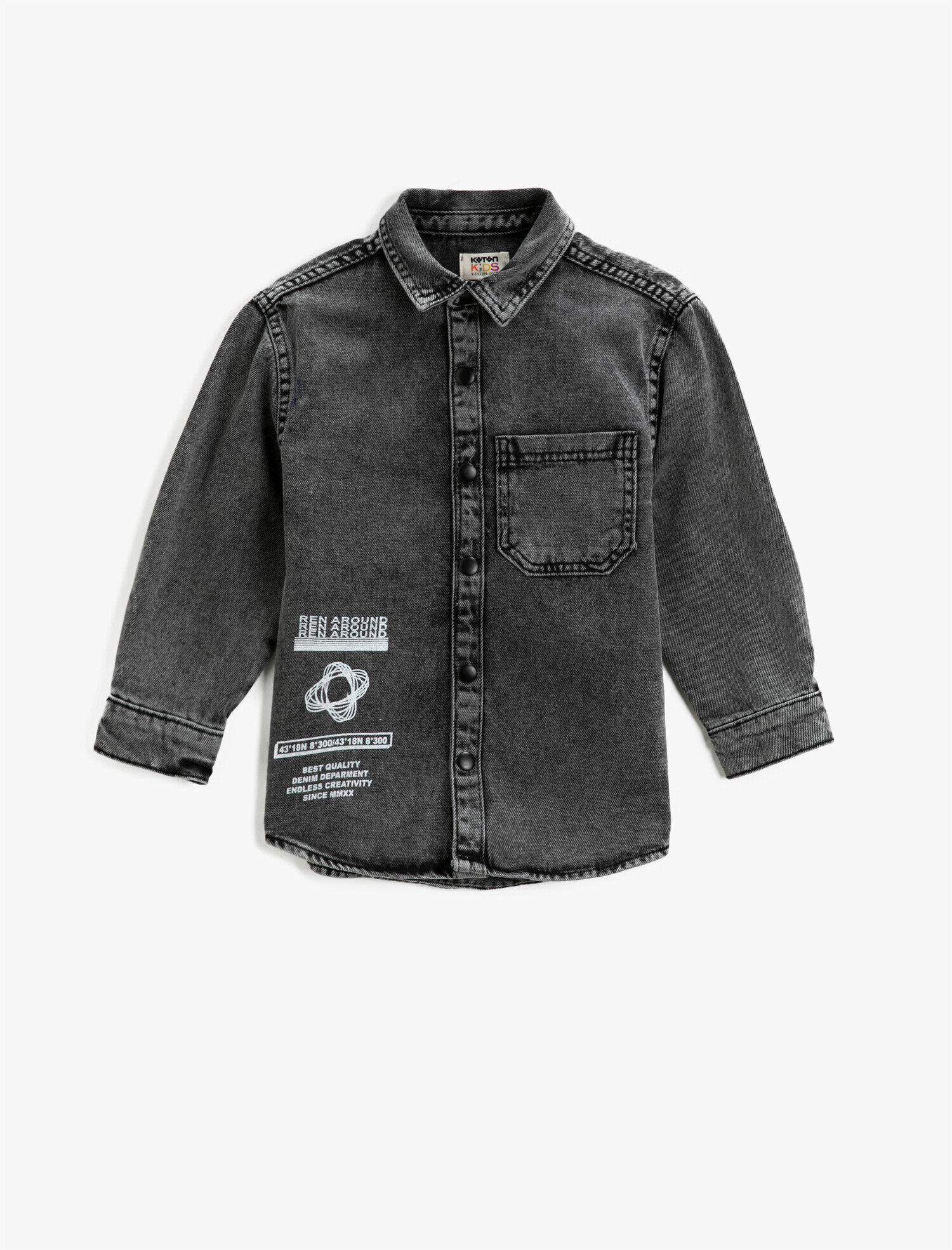  Erkek Çocuk Baskılı Kot Ceket Uzun Kollu Pamuklu