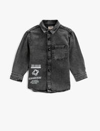 Baskılı Kot Ceket Uzun Kollu Pamuklu