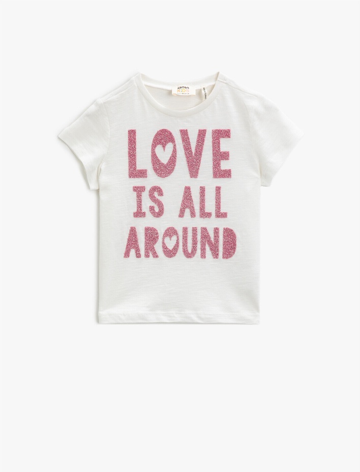 Kız Çocuk Kısa Kollu Tişört Yazılı Baskılı Pamuklu