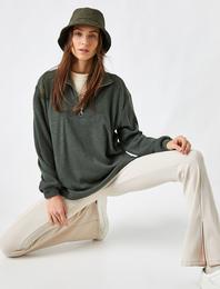 Fermuarlı Dik Yaka Oversize Sweatshirt