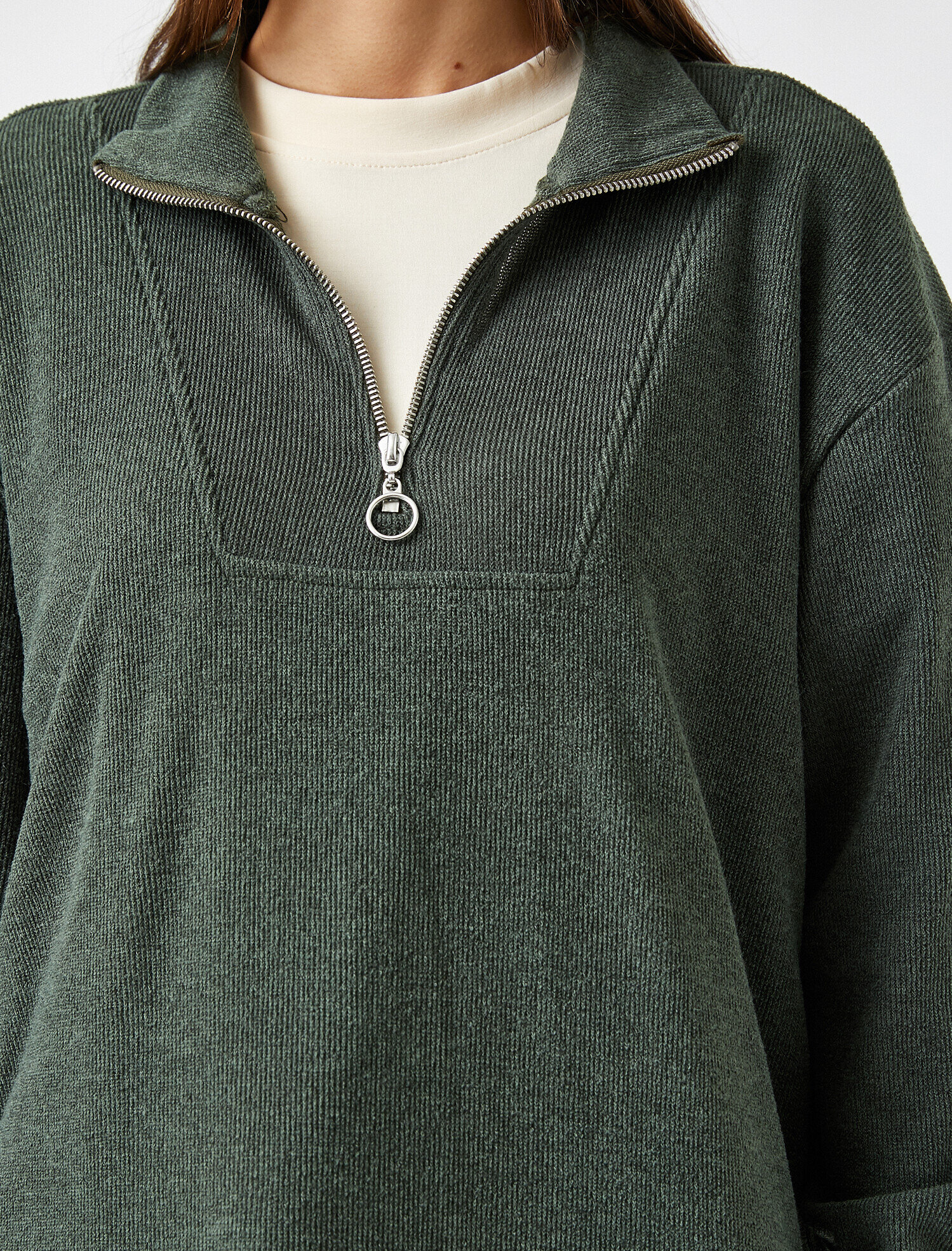   Fermuarlı Dik Yaka Oversize Sweatshirt