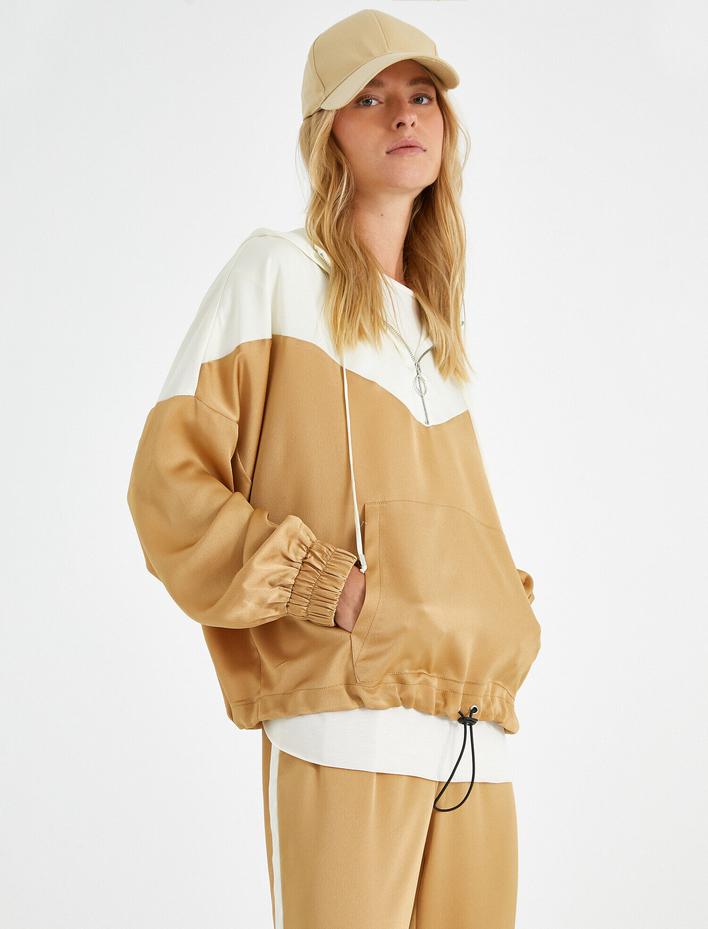  Yarım Fermuarlı Kanguru Bluz