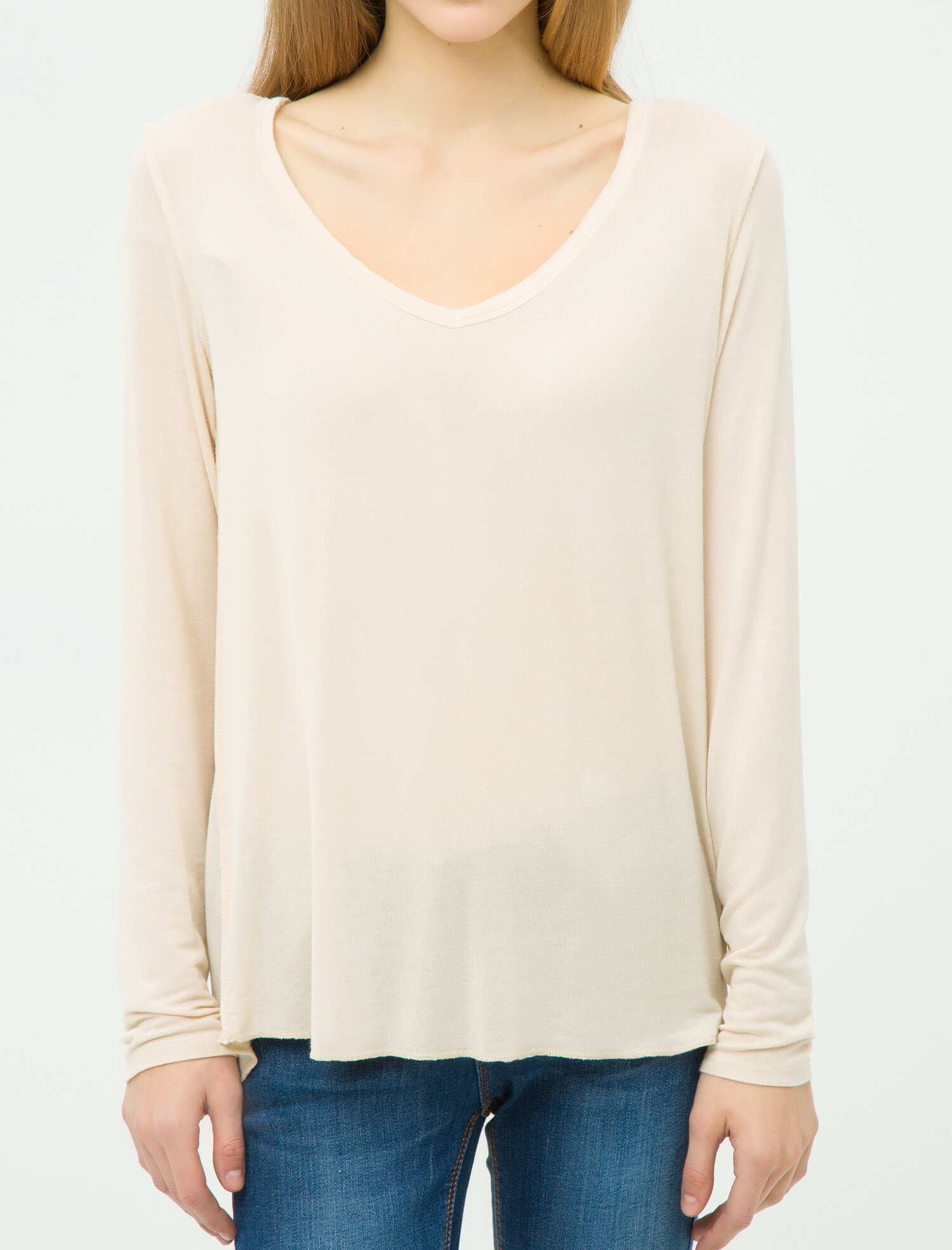   Uzun Kollu Tişört V Yaka