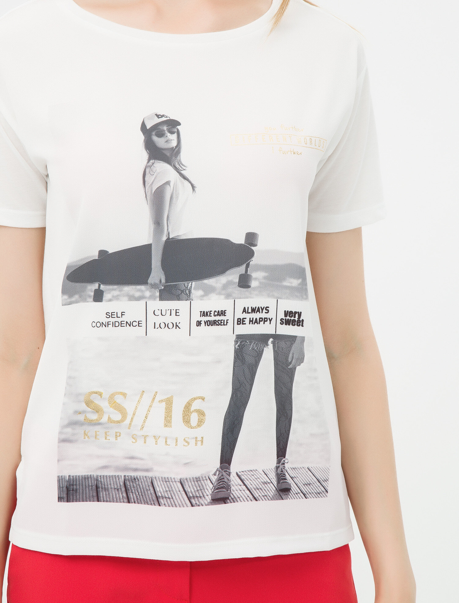   Baskılı Tişört Kısa Kollu Bisiklet Yaka