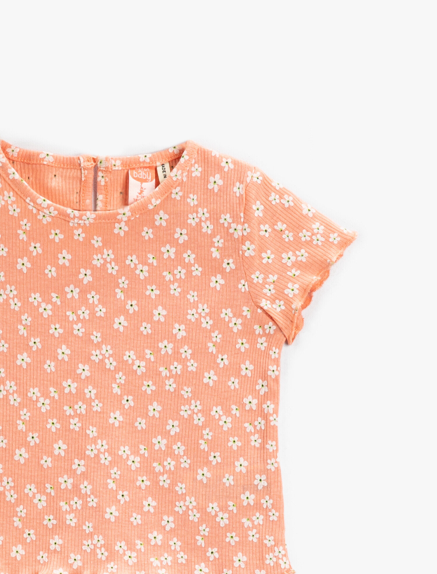  Kız Bebek Çiçek Baskılı Kısa Kollu Tişört