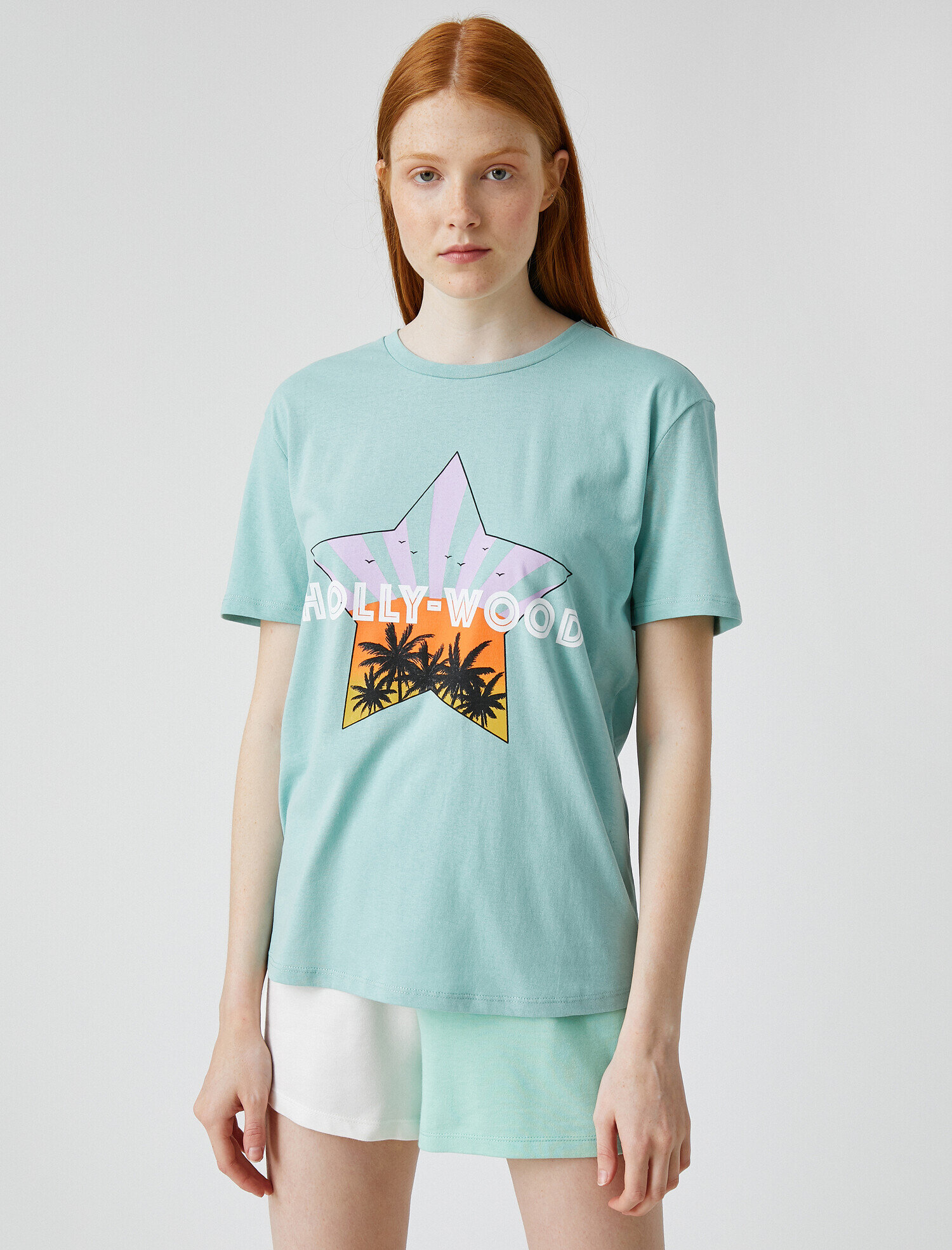   Baskılı Tişört Bisiklet Yaka Pamuklu