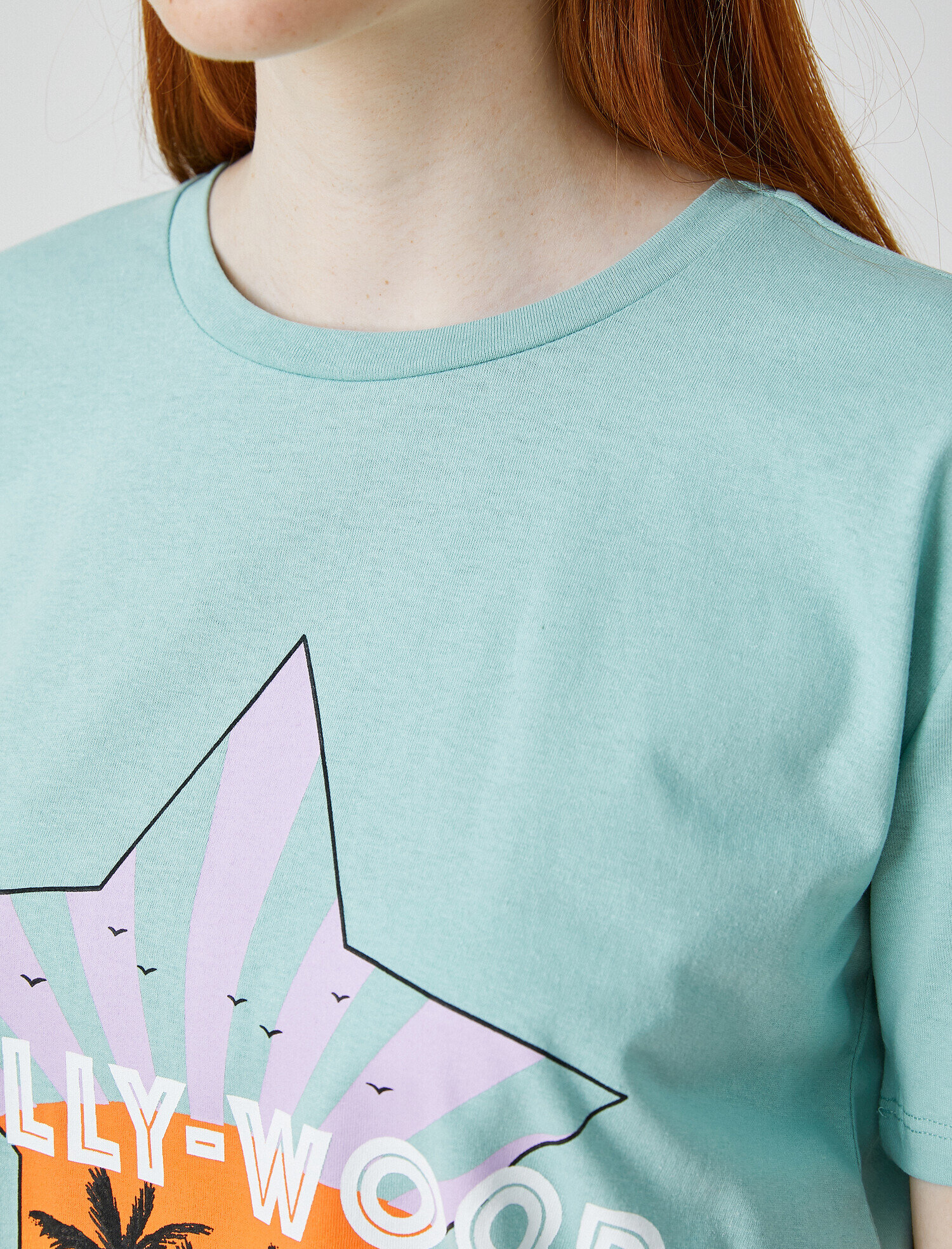   Baskılı Tişört Bisiklet Yaka Pamuklu