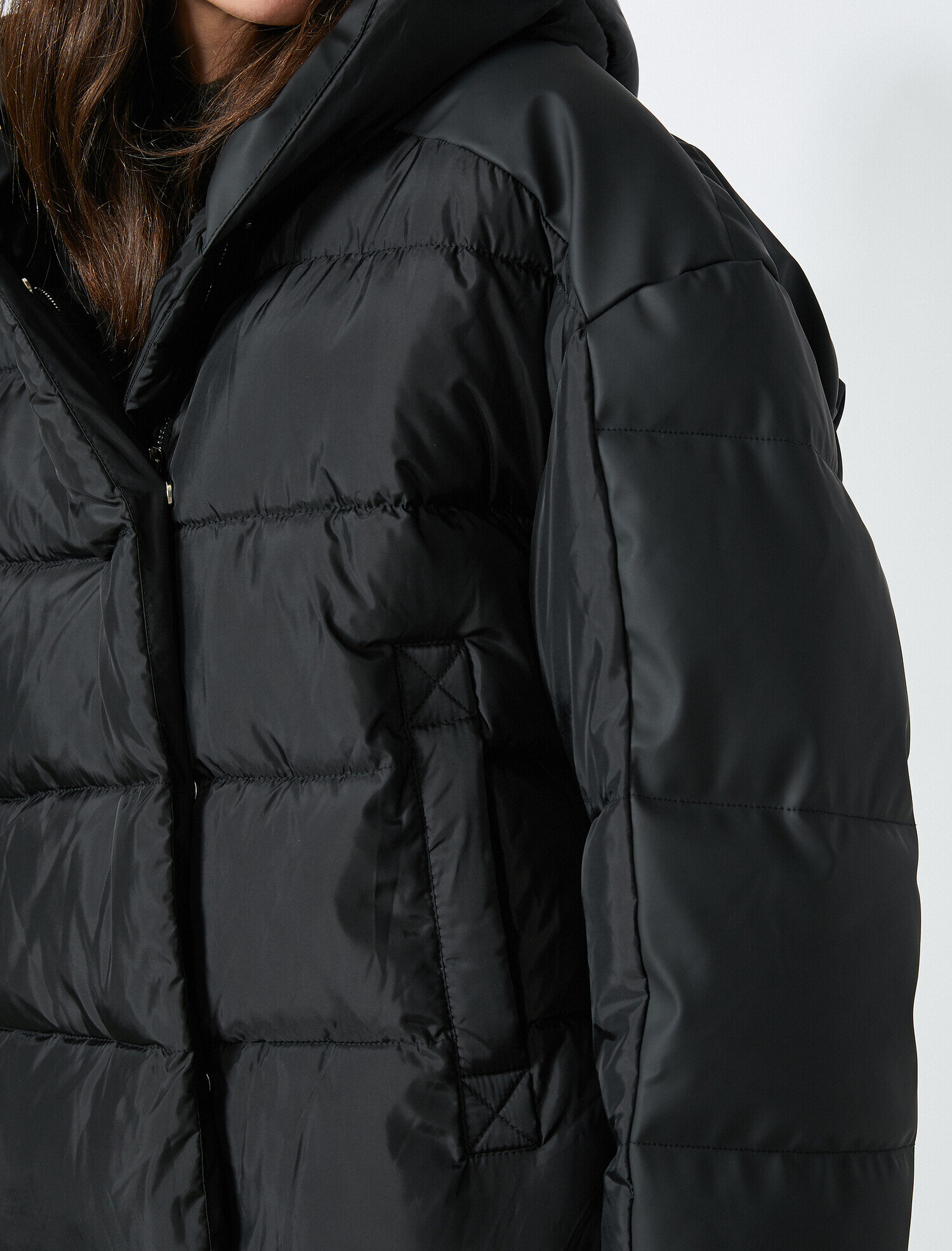 Kapüşonlu Çıtçıtlı Oversize Şişme Mont