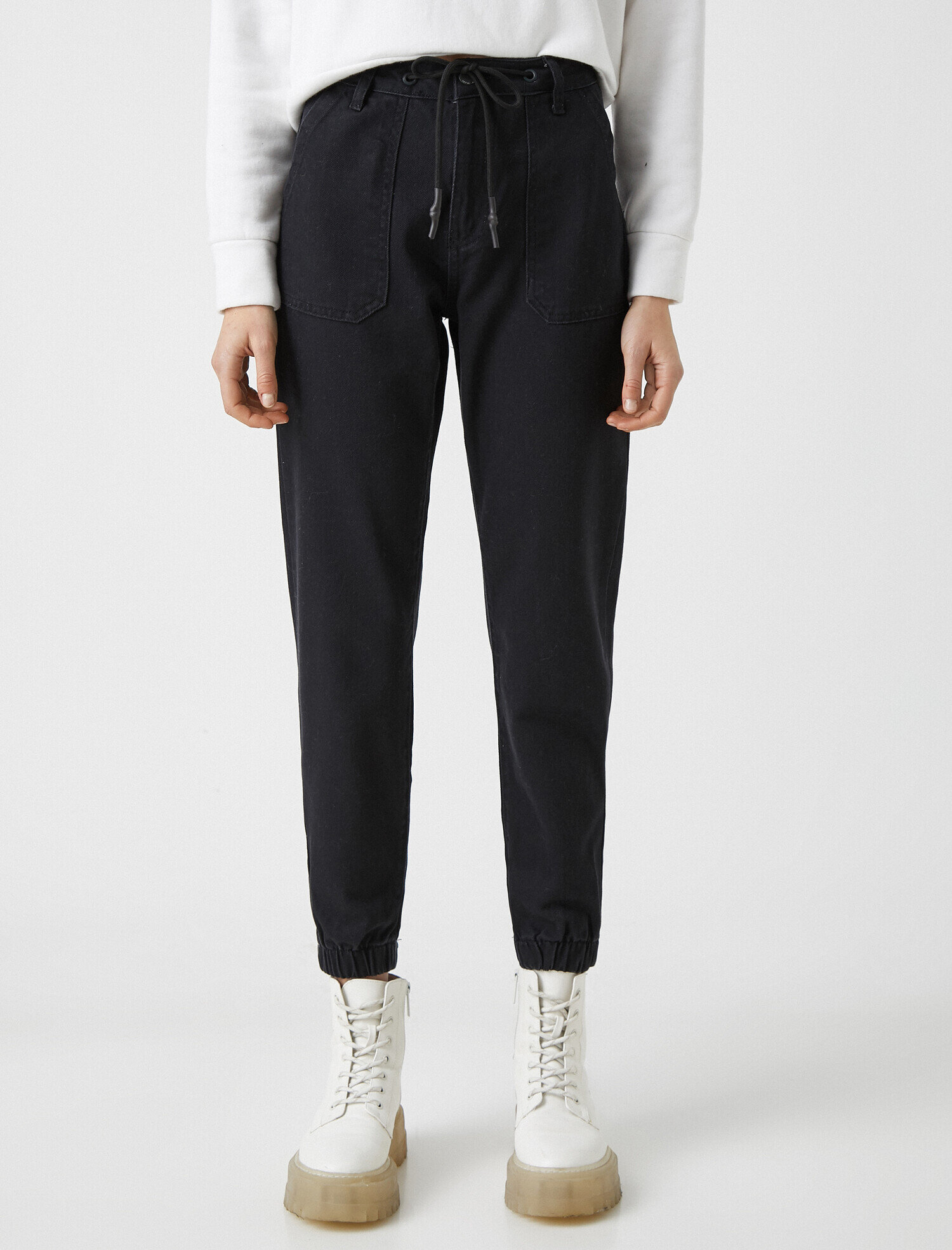 Jogger Jean - Yüksek Bel Rahat Kesim Paçası Lastikli Pantolon