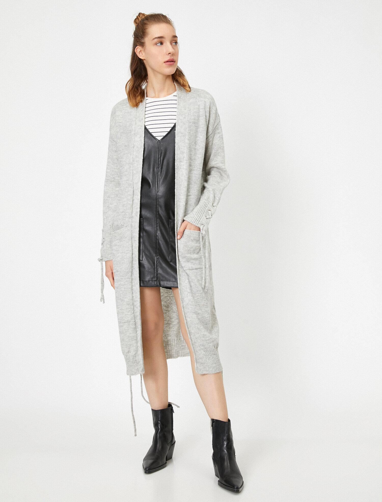   Uzun Kollu Oversize Cepli Hırka