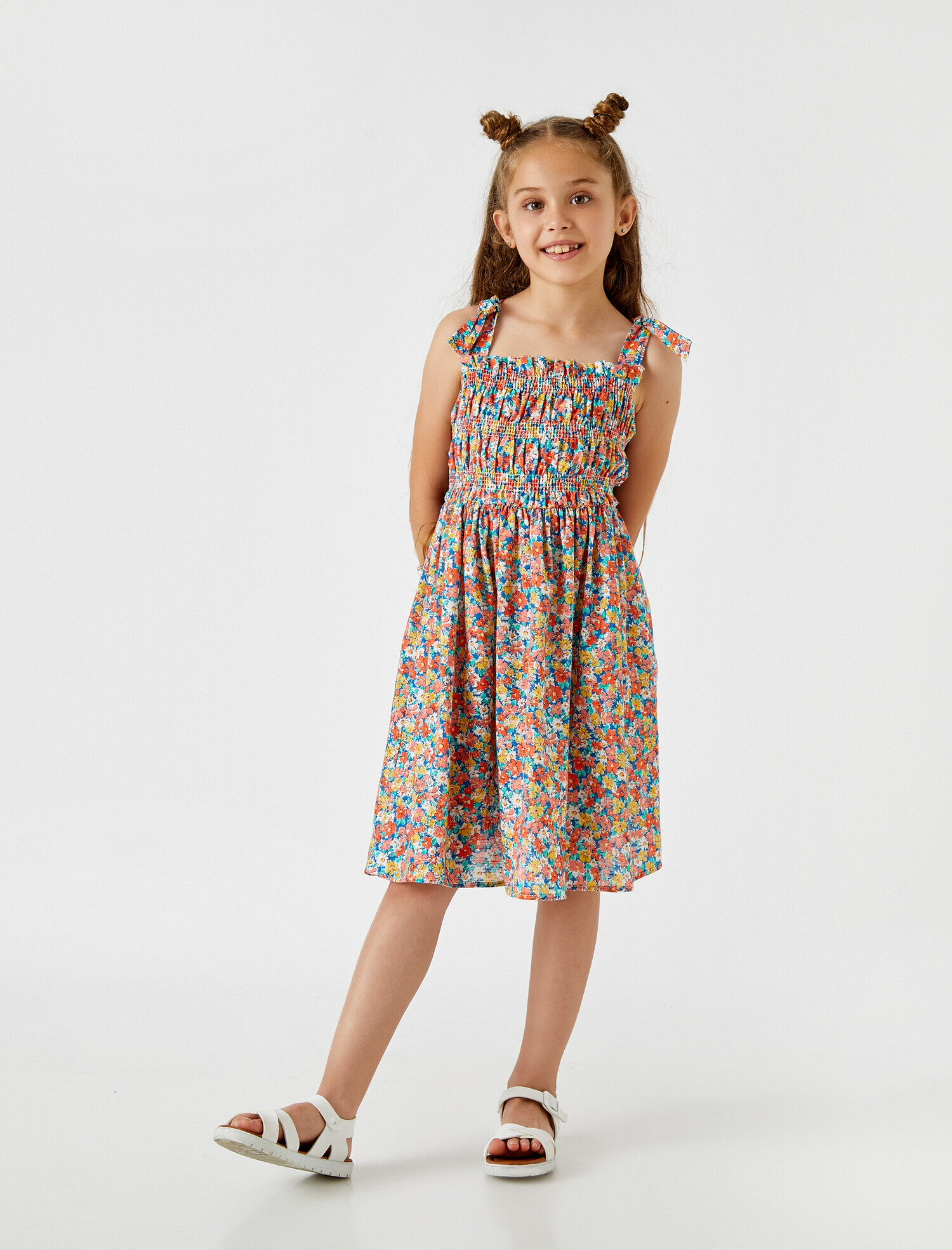 Kız Çocuk Çiçekli Yazlık Elbise Pamuklu