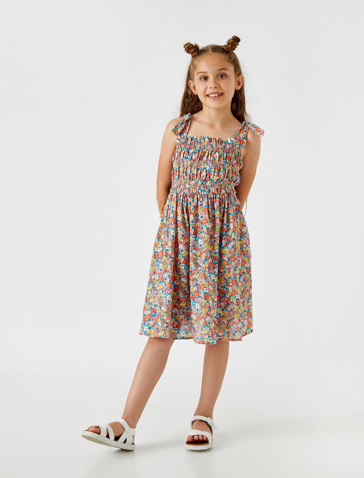 Kız Çocuk Çiçekli Yazlık Elbise Pamuklu