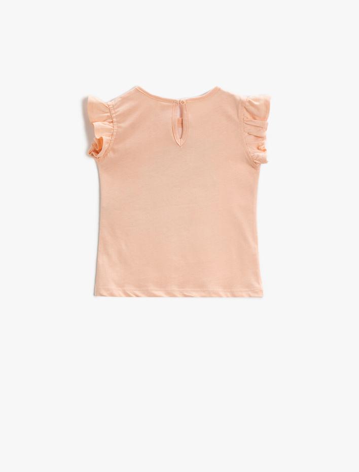 Kız Bebek Kolları Fırfırlı Pamuklu Tişört Unicorn Baskılı