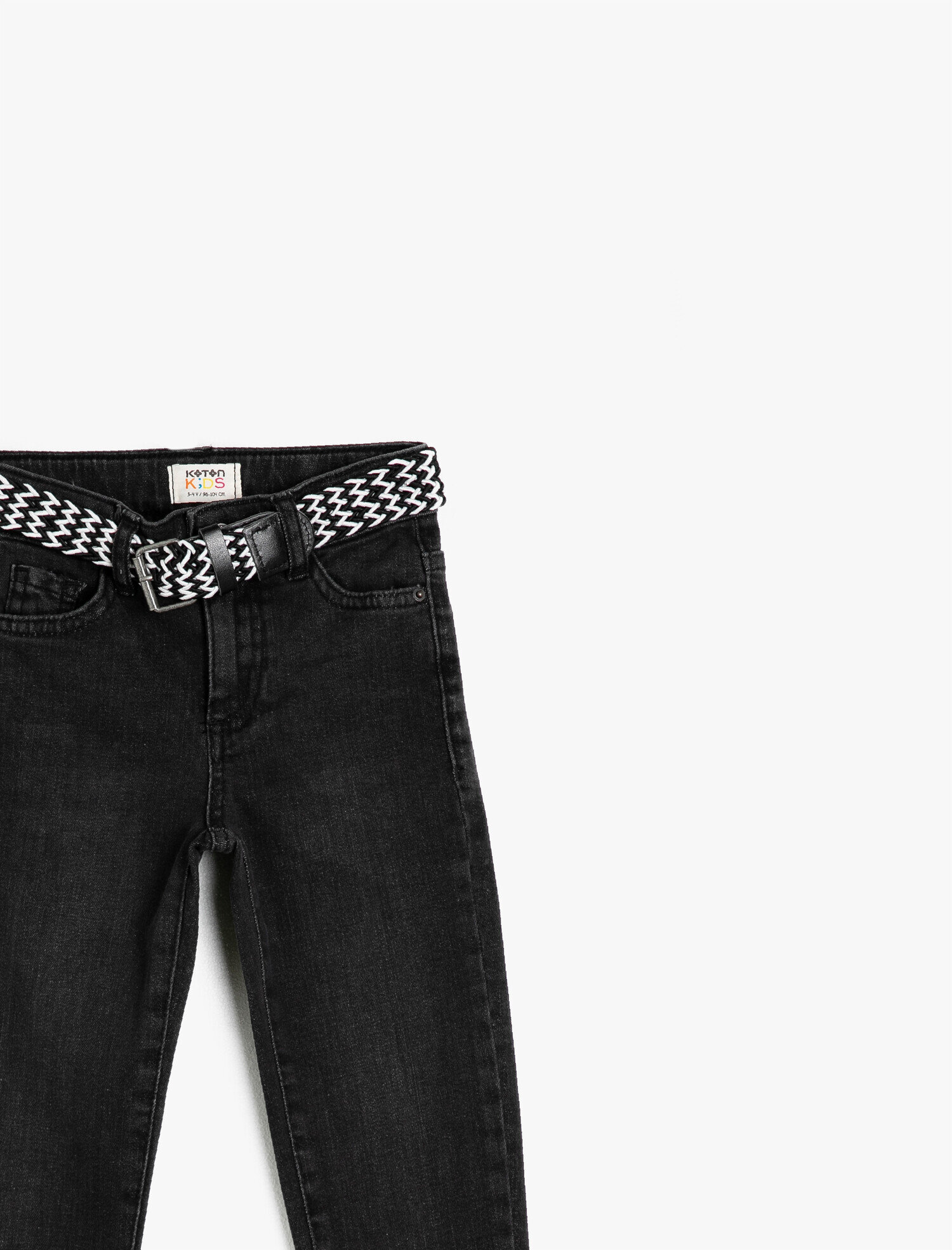 Erkek Çocuk Kot Pantolon Kemerli Pamuklu Cepli - Slim Jean