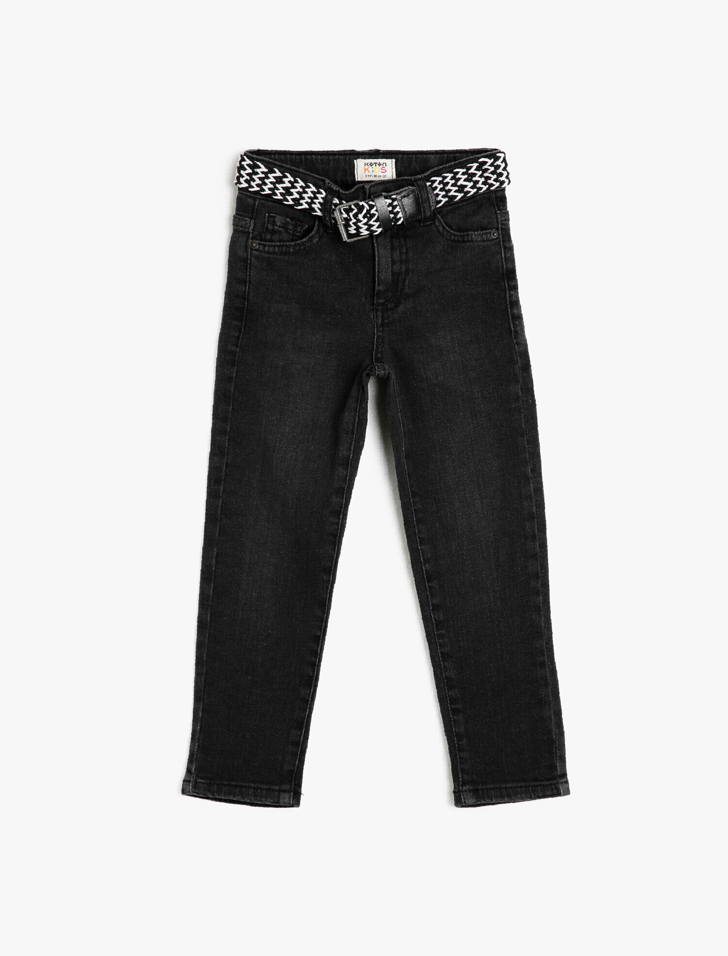  Erkek Çocuk Kot Pantolon Kemerli Pamuklu Cepli - Slim Jean