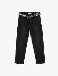 Kot Pantolon Kemerli Pamuklu Cepli - Slim Jean