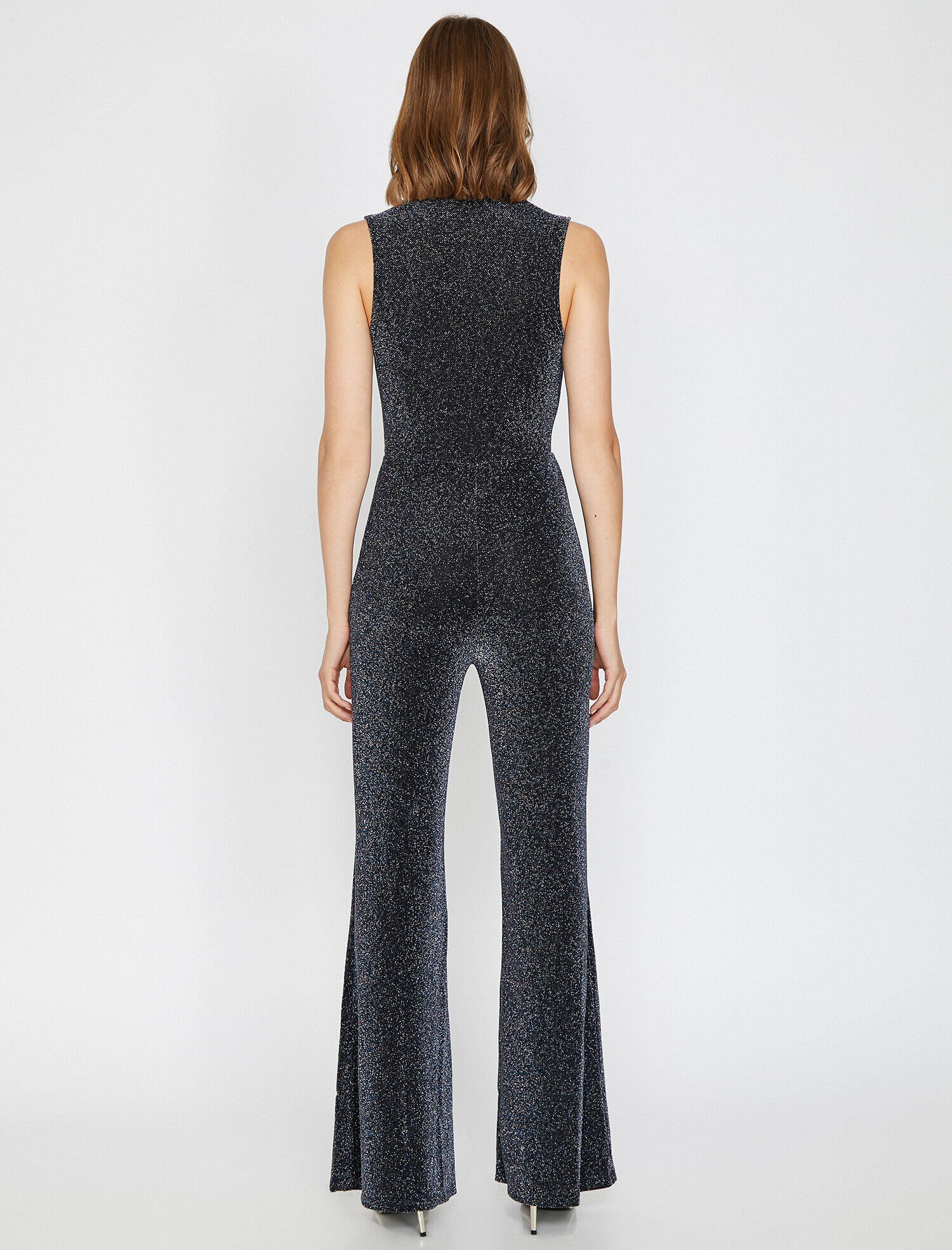   Abiye Tulum Simli Kolsuz V Yaka İspanyol Paça