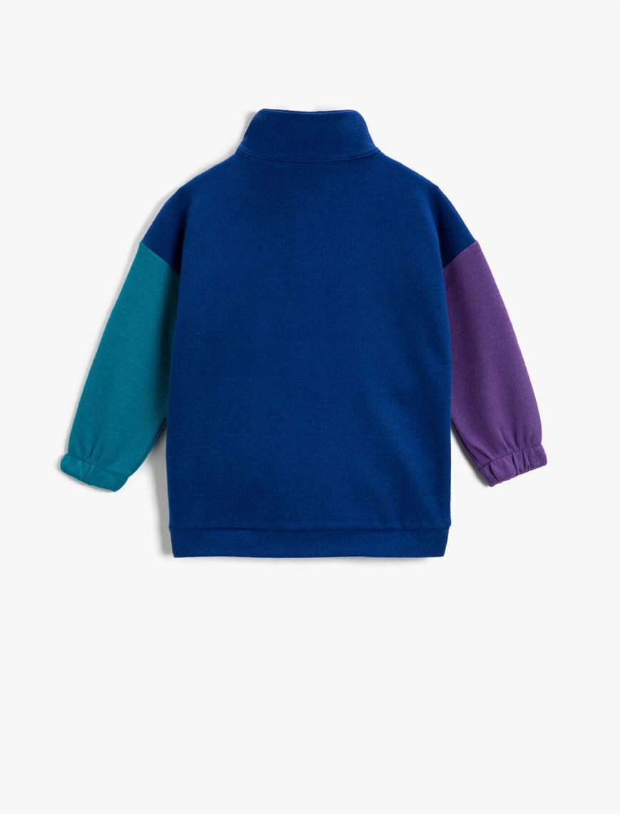  Erkek Çocuk Baskılı Kanguru Cepli Boğazlı Sweatshirt Fermuarlı