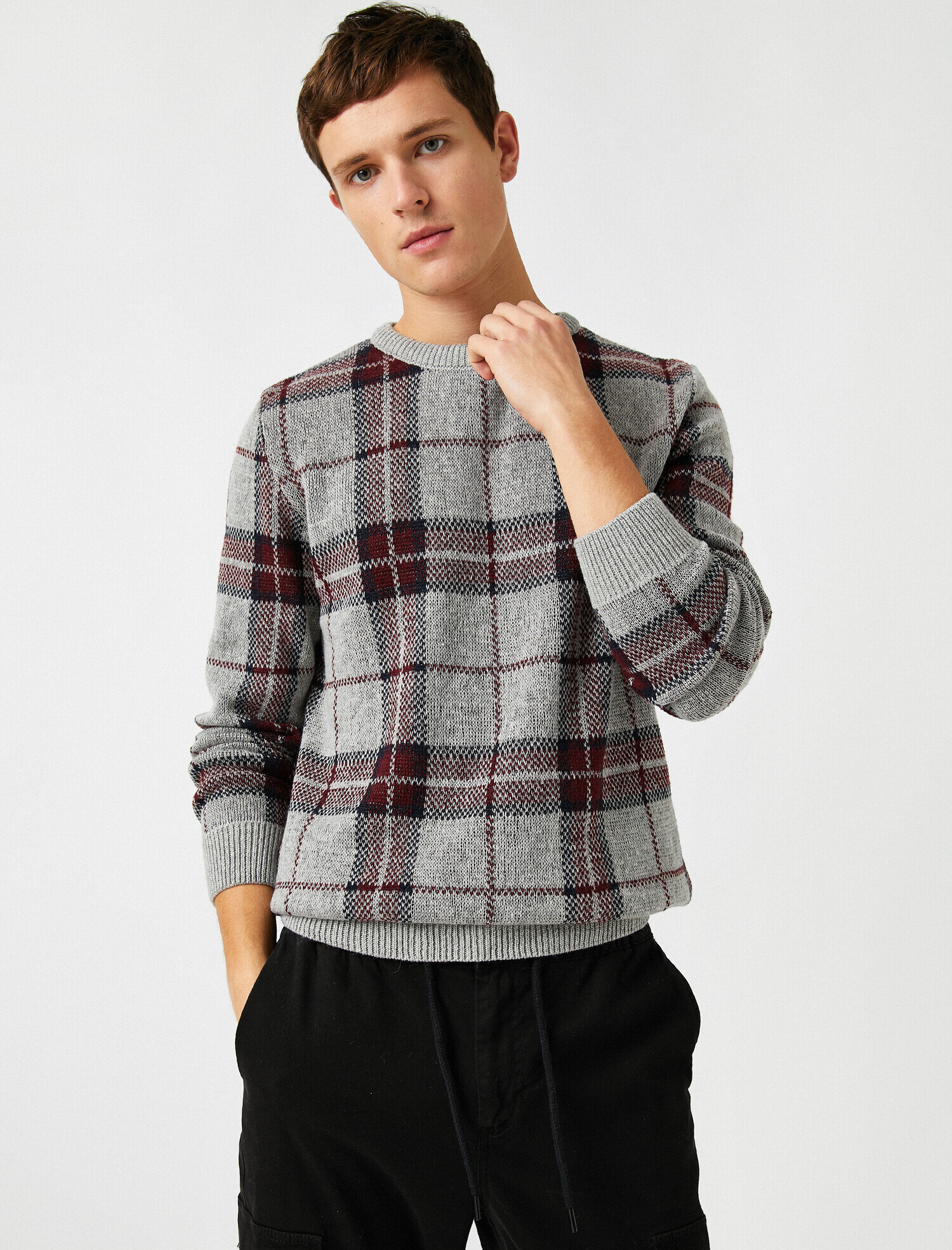   Ekose Bisiklet Yaka Uzun Kollu Triko Kazak