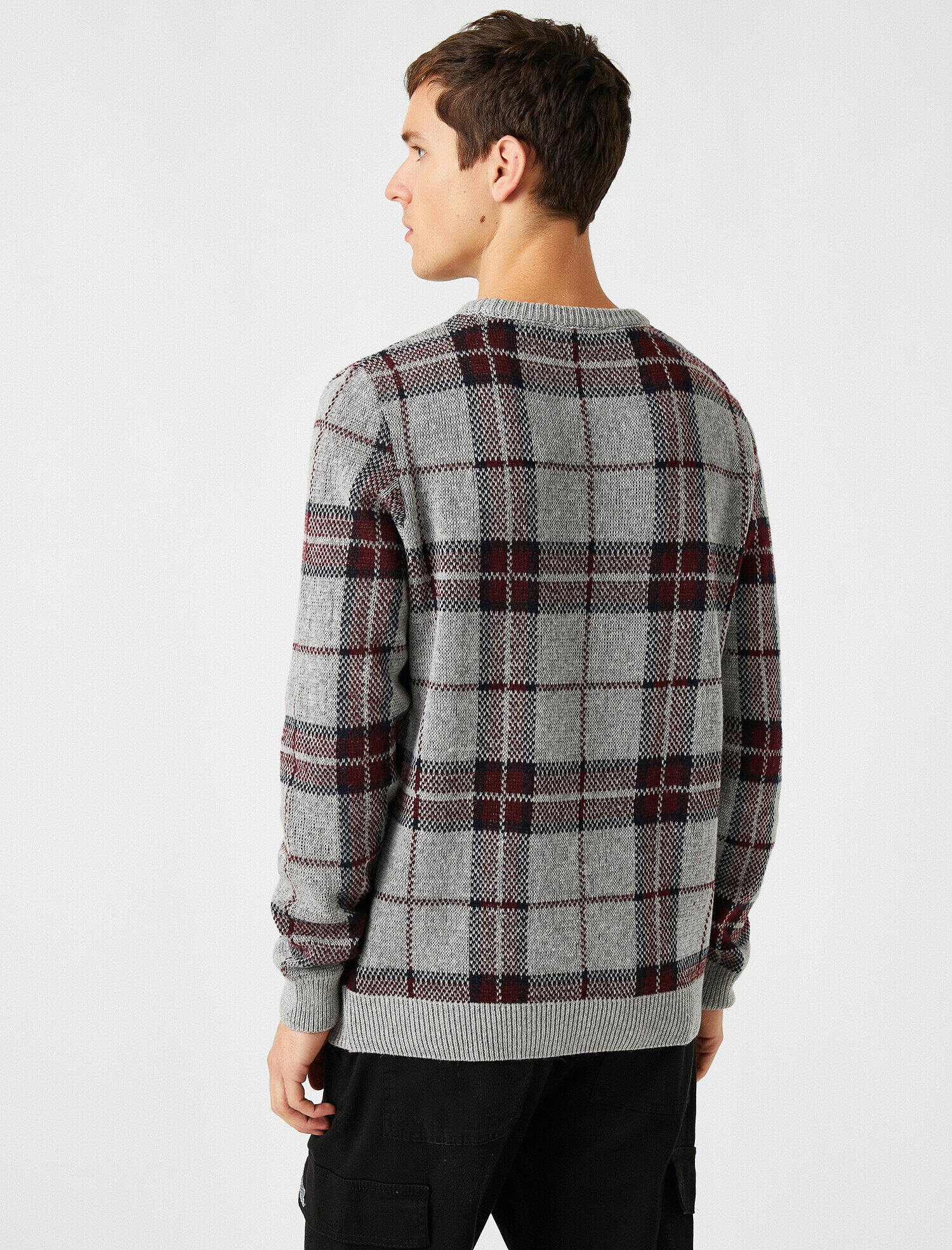   Ekose Bisiklet Yaka Uzun Kollu Triko Kazak