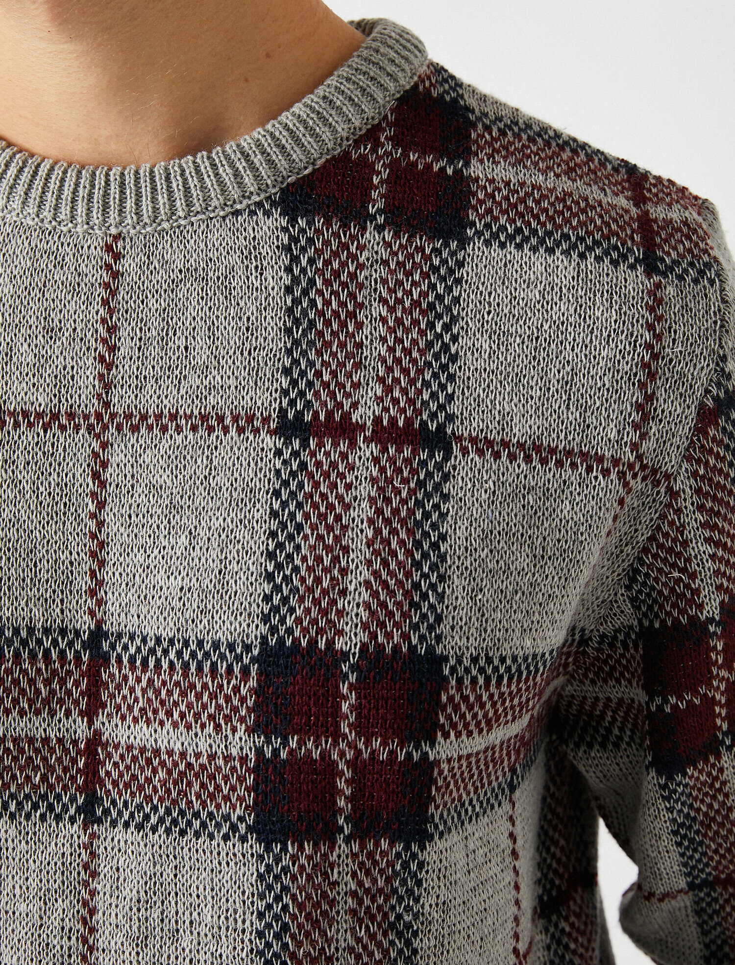   Ekose Bisiklet Yaka Uzun Kollu Triko Kazak