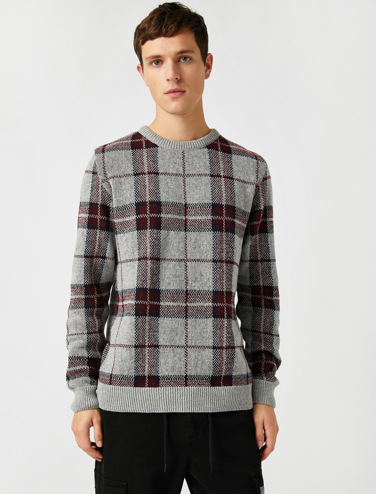   Ekose Bisiklet Yaka Uzun Kollu Triko Kazak