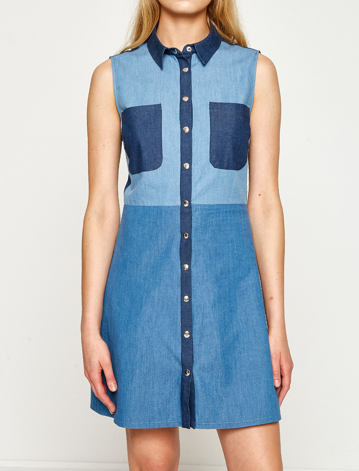   Cep Detaylı Kot Elbise