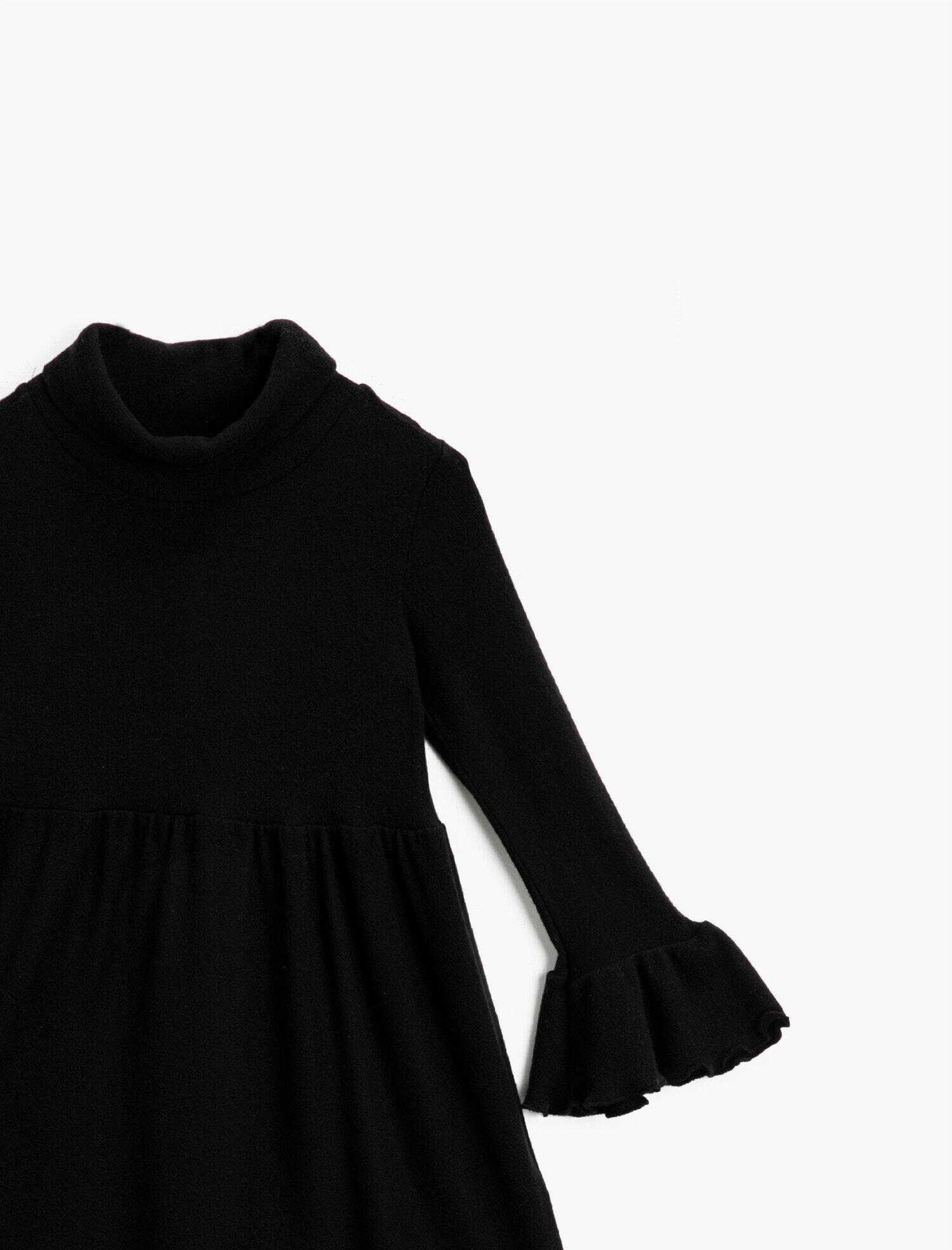  Kız Çocuk Boğazlı Kolu Volanlı Uzun Kollu Elbise