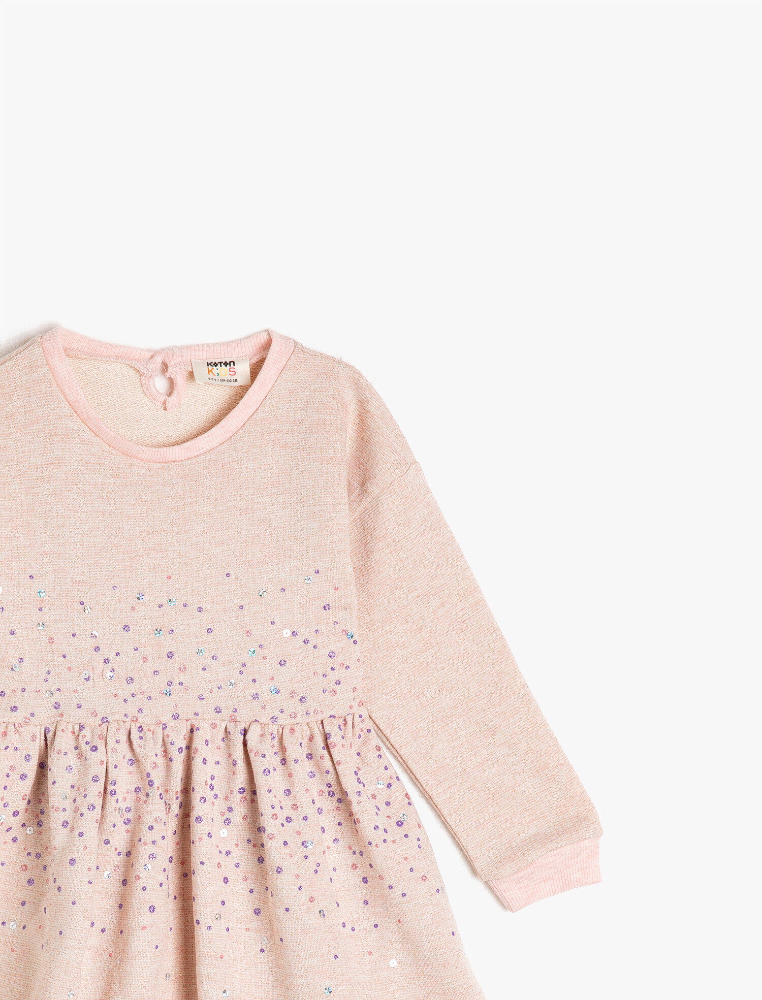  Kız Çocuk Bisiklet Yaka Uzun Kollu Pullu Elbise