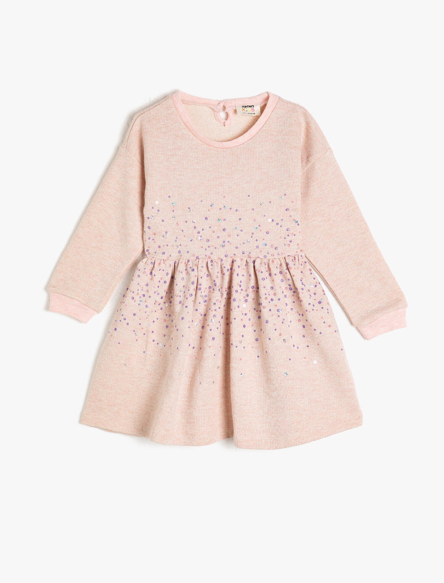  Kız Çocuk Bisiklet Yaka Uzun Kollu Pullu Elbise