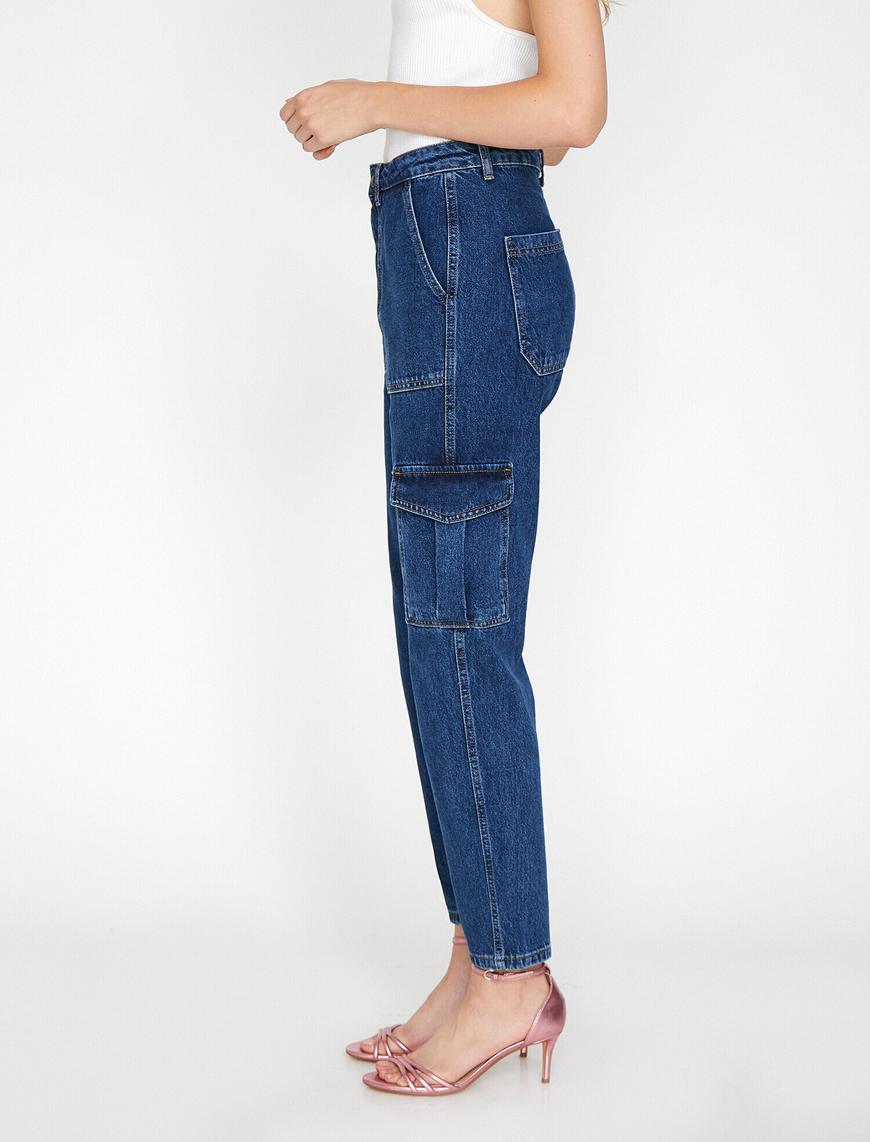   Cargo Jean - Yüksek Bel Rahat Kesim Kargo Cep Detaylı Pantolon
