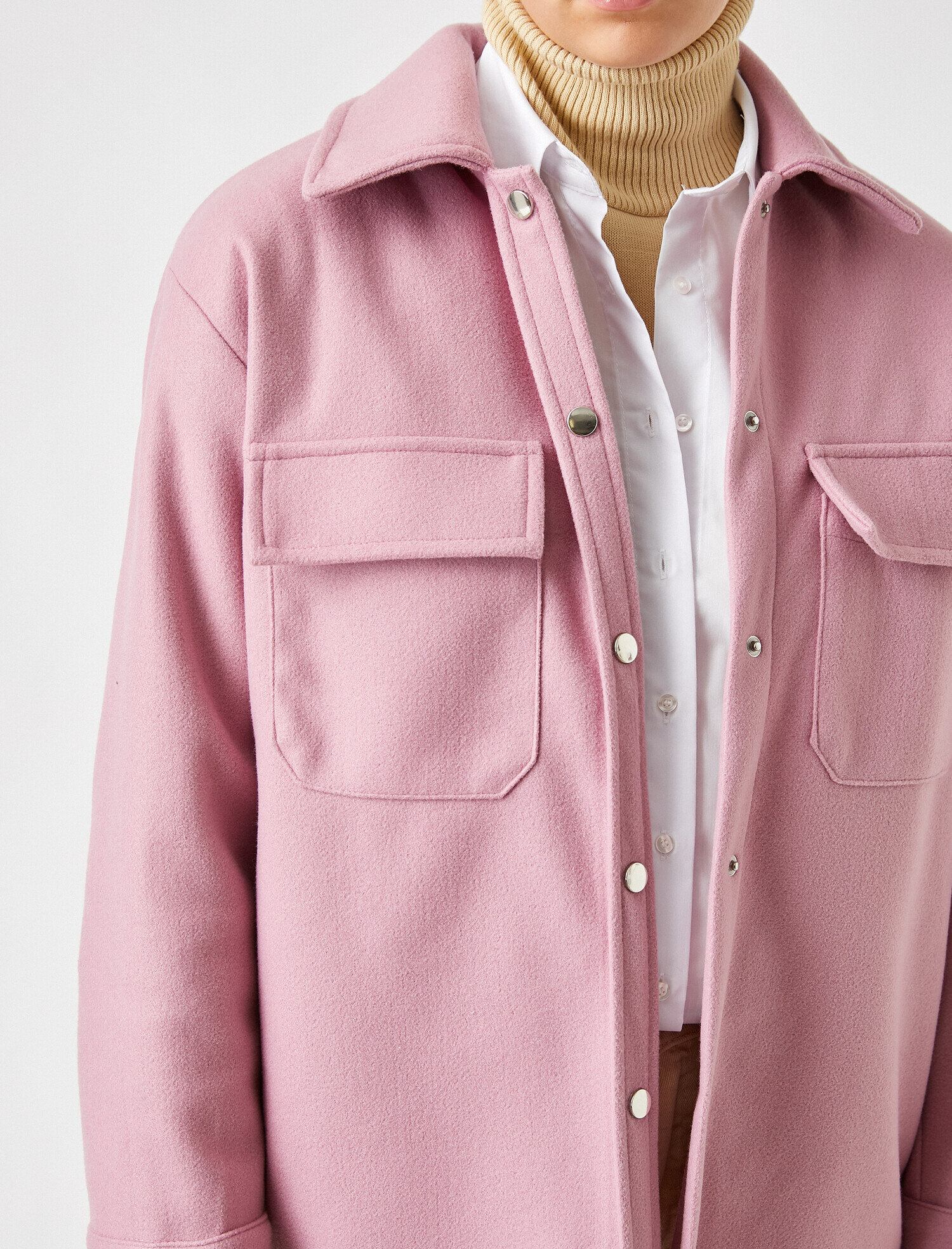   Cepli Katlı Yaka Kaşe Gömlek Ceket